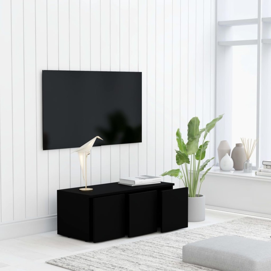 Mueble para TV madera contrachapada negro 80x34x30