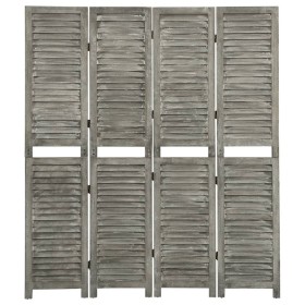 Biombo de 4 paneles de madera maciza gris 143x166