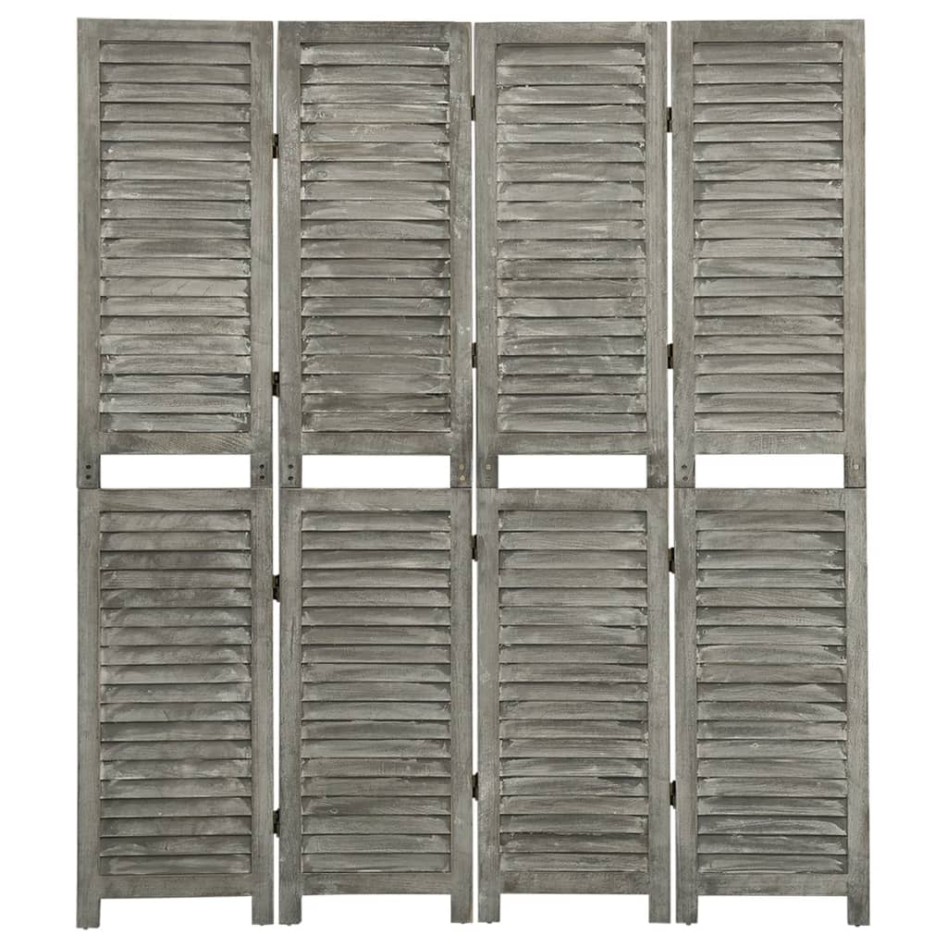 Biombo de 4 paneles de madera maciza gris 143x166
