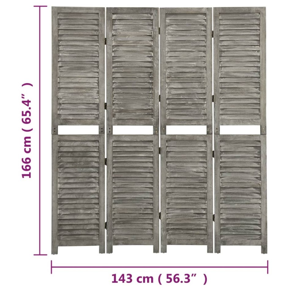 Biombo de 4 paneles de madera maciza gris 143x166