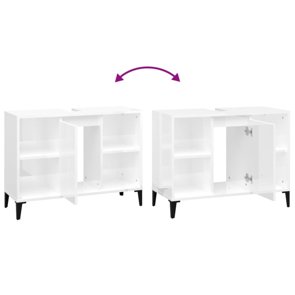 Armario de lavabo madera contrachapada blanco brillo