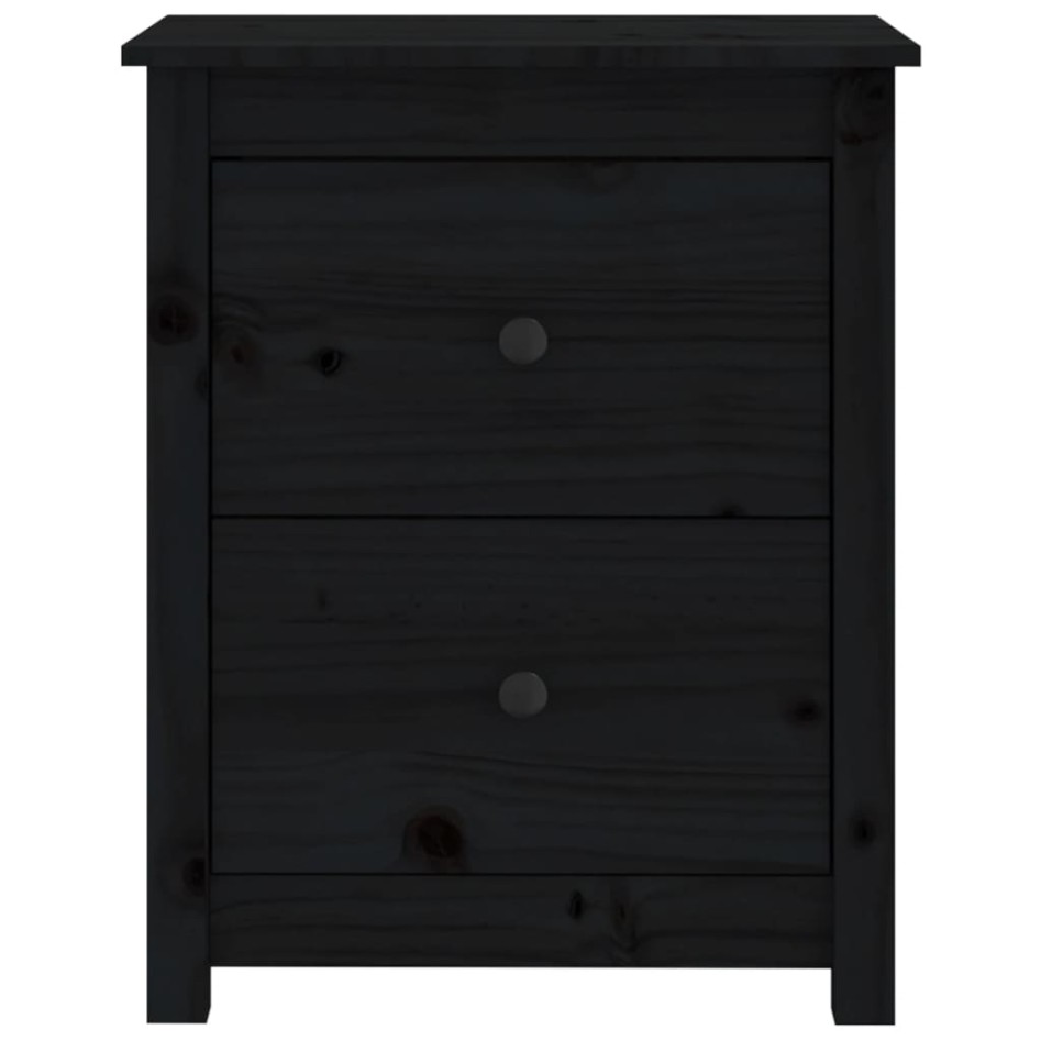 Mesita de noche madera maciza de pino negra 50x35x61,5