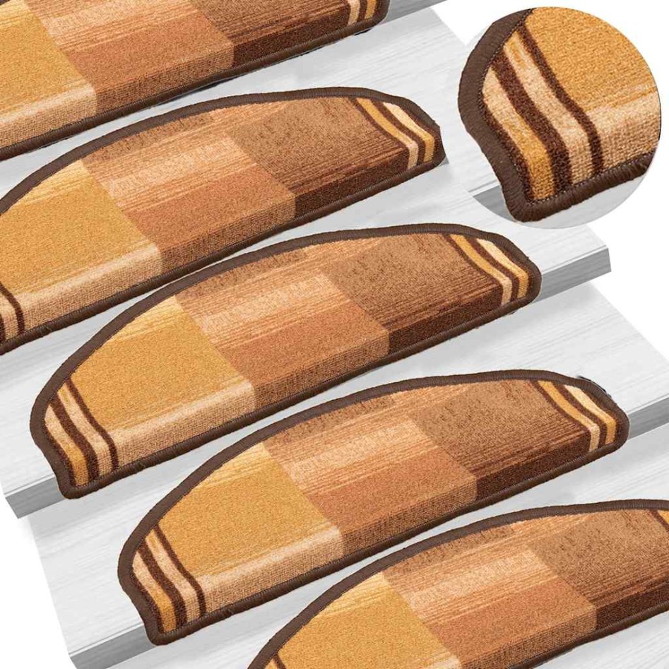 Alfombrilla autoadhesiva de escalera 15 uds marrón 65x21x4