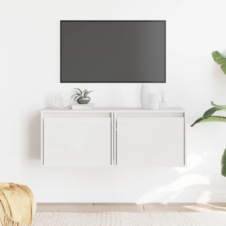 Armarios de pared 2 uds madera maciza pino blanco 45x30x35