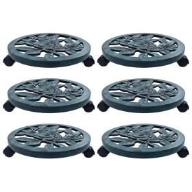 Soporte con ruedas para plantas 6 unidades plástico verde 38