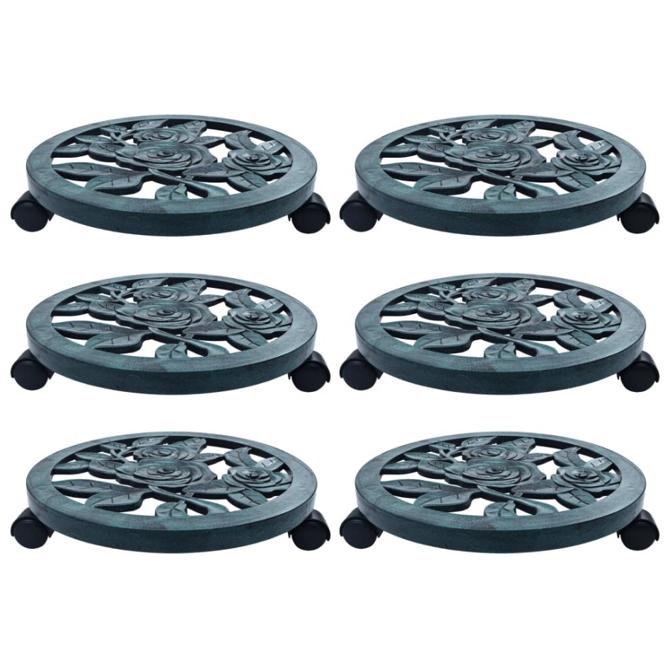 Soporte con ruedas para plantas 6 unidades plástico verde 38