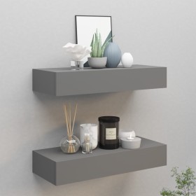 Estantes de pared con cajón 2 uds MDF gris 60x23,5x10