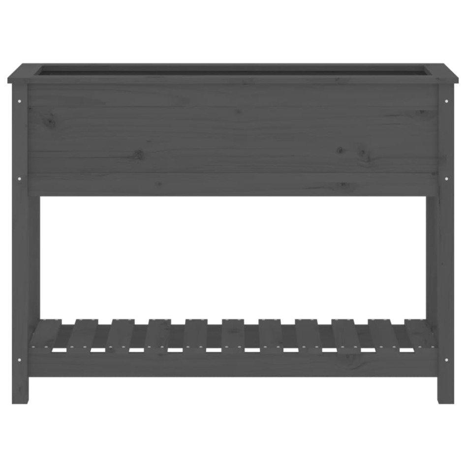 Jardinera con estante madera maciza pino gris 111,5x34,5x81