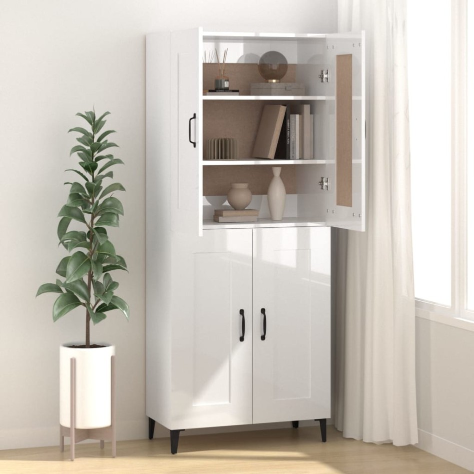 Aparador de madera contrachapada blanco brillante 69,5x34x90