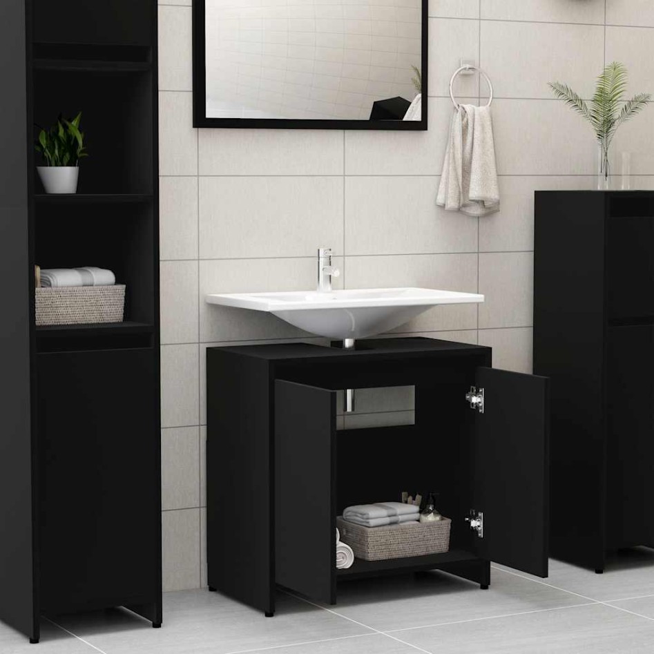 Armario de baño madera contrachapada negro 60x33x61