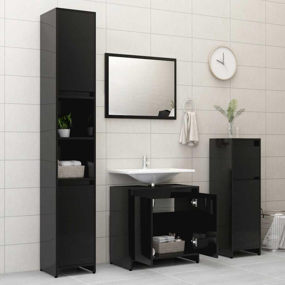 Armario de baño madera contrachapada negro 60x33x61