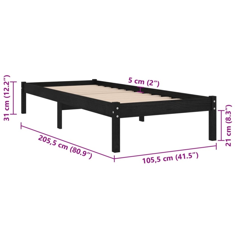 Estructura de cama sin colchón madera maciza negro 100x200