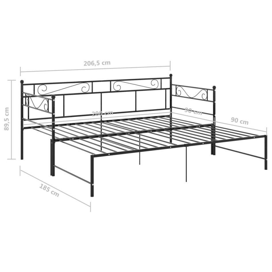 Estructura de sofá cama extraíble metal negro 90x200