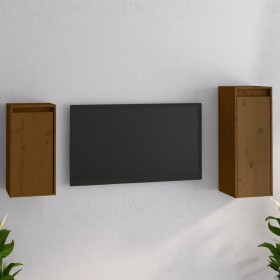 Muebles para TV 2 piezas madera maciza de pino marrón
