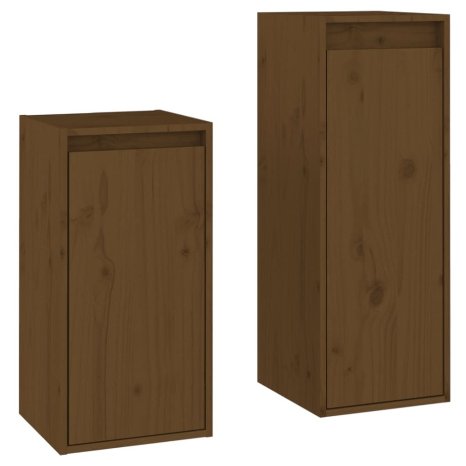 Muebles para TV 2 piezas madera maciza de pino marrón