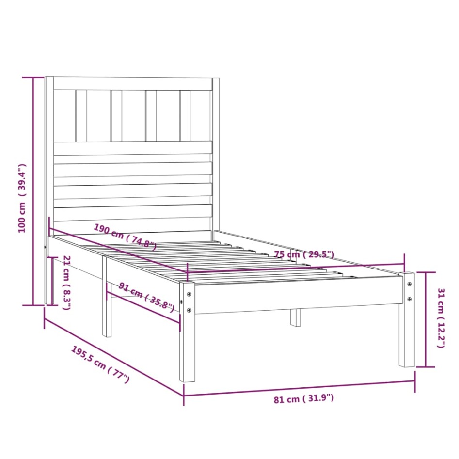 Estructura de cama madera maciza de pino 75x190