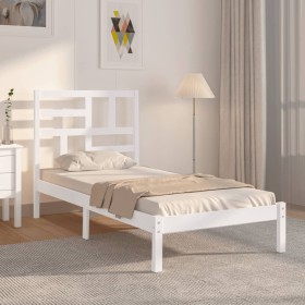 Estructura de cama individual madera maciza blanco 90x190