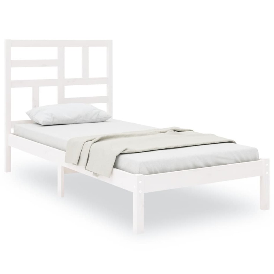 Estructura de cama individual madera maciza blanco 90x190