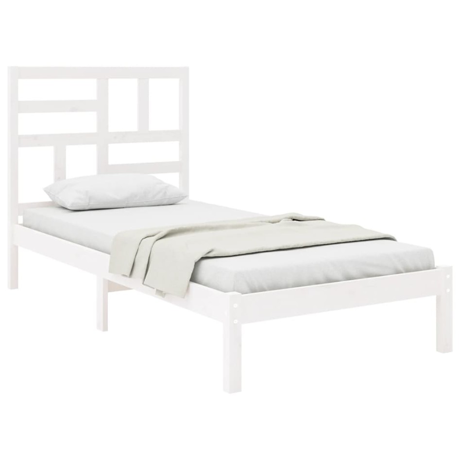Estructura de cama individual madera maciza blanco 90x190