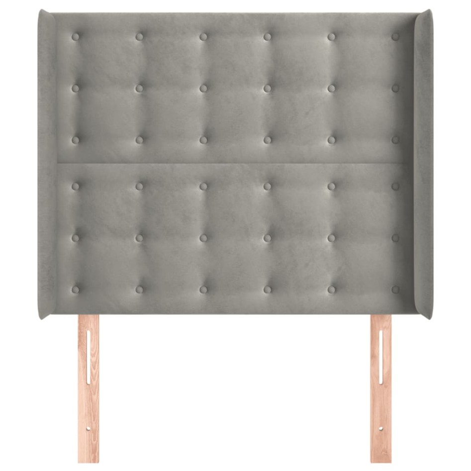 Cabecero con orejas de terciopelo gris claro 83x16x118/128