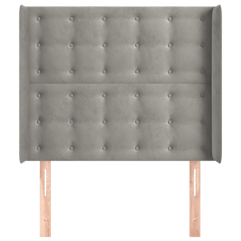 Cabecero con orejas de terciopelo gris claro 93x16x118/128