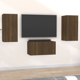 Set de muebles para TV 3 pzas madera contrachapada roble