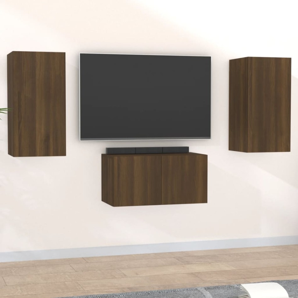 Set de muebles para TV 3 pzas madera contrachapada roble