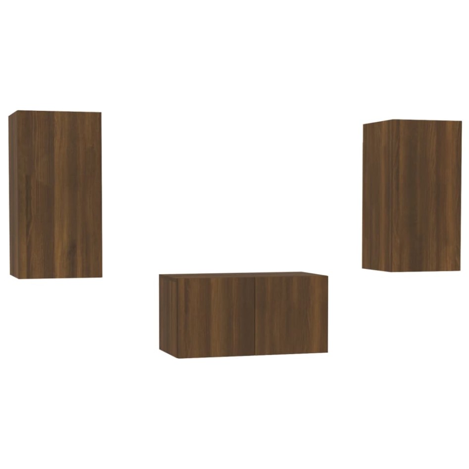 Set de muebles para TV 3 pzas madera contrachapada roble