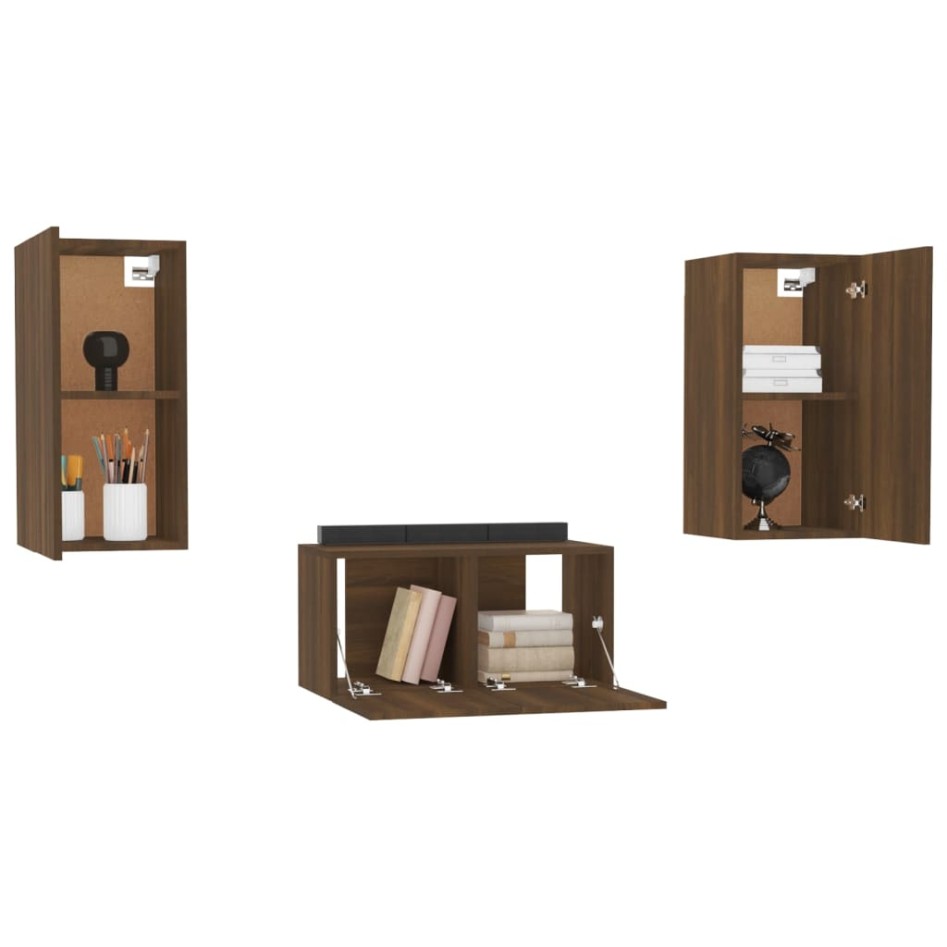 Set de muebles para TV 3 pzas madera contrachapada roble