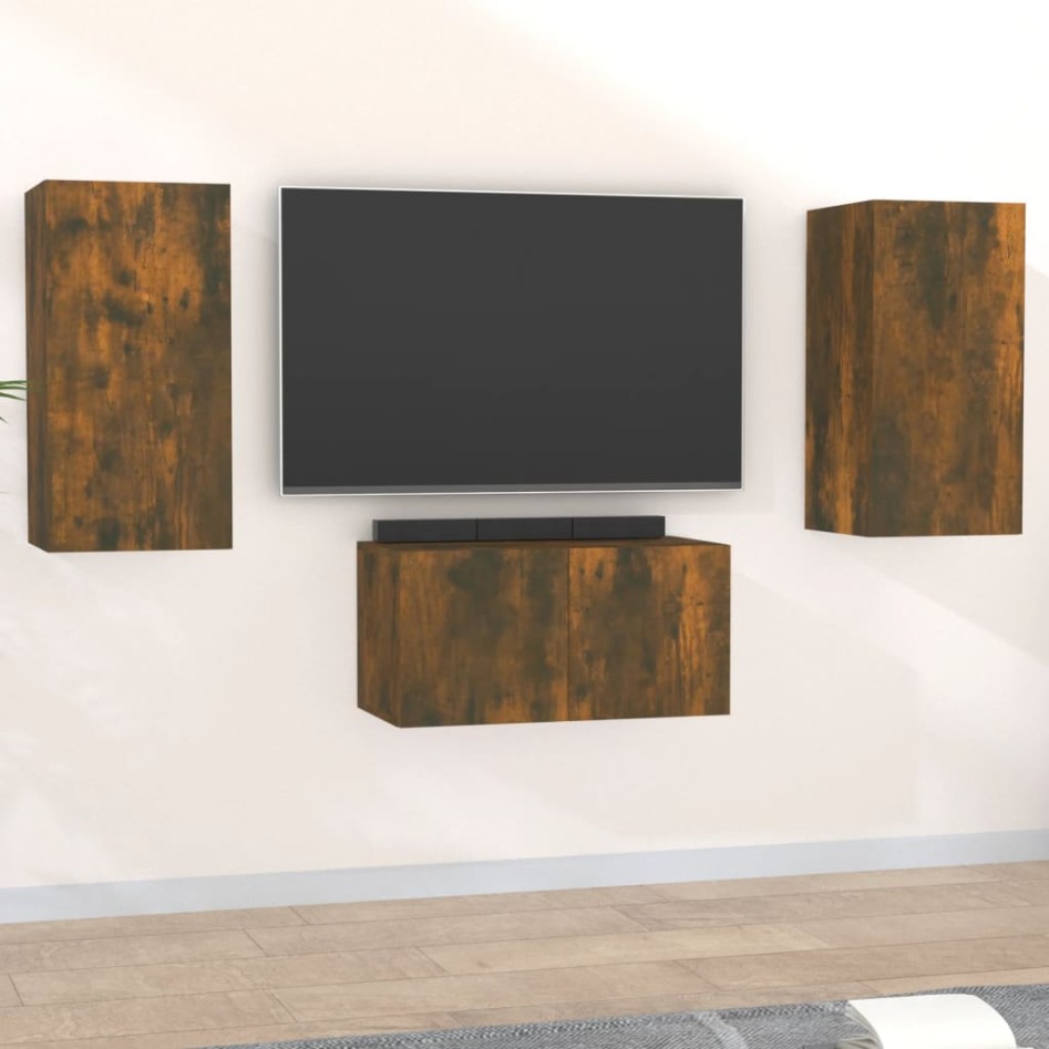 Set de muebles de TV 3 pzas madera contrachapada roble