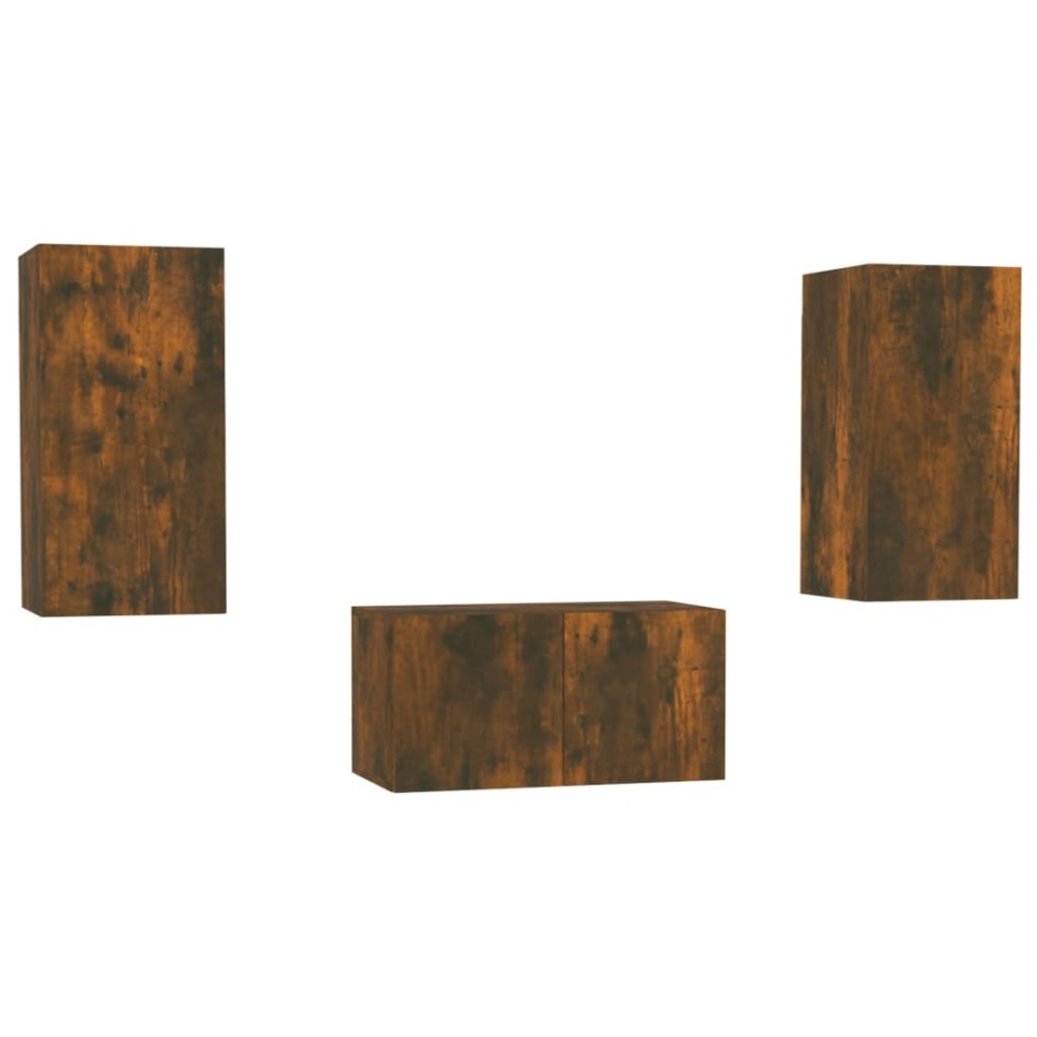 Set de muebles de TV 3 pzas madera contrachapada roble