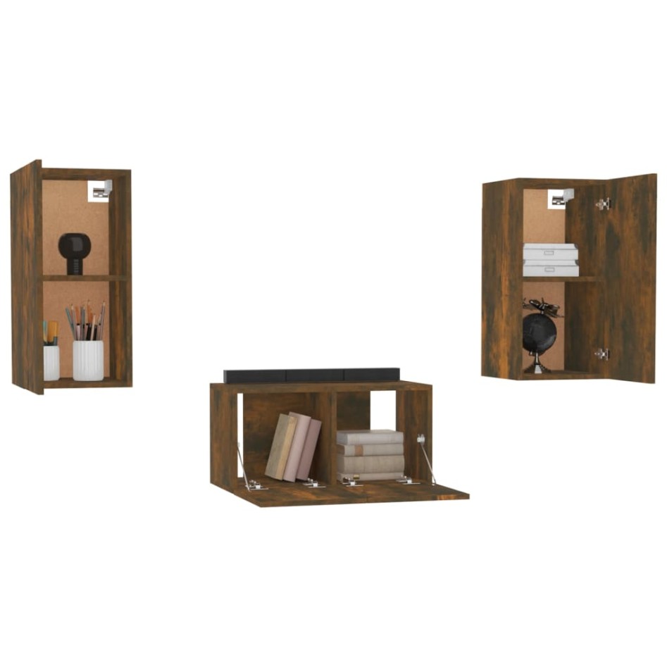 Set de muebles de TV 3 pzas madera contrachapada roble