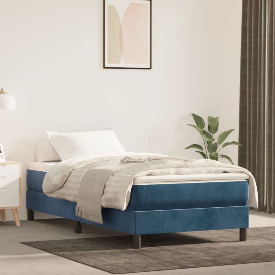 Estructura de cama sin colchón terciopelo azul oscuro 80x200