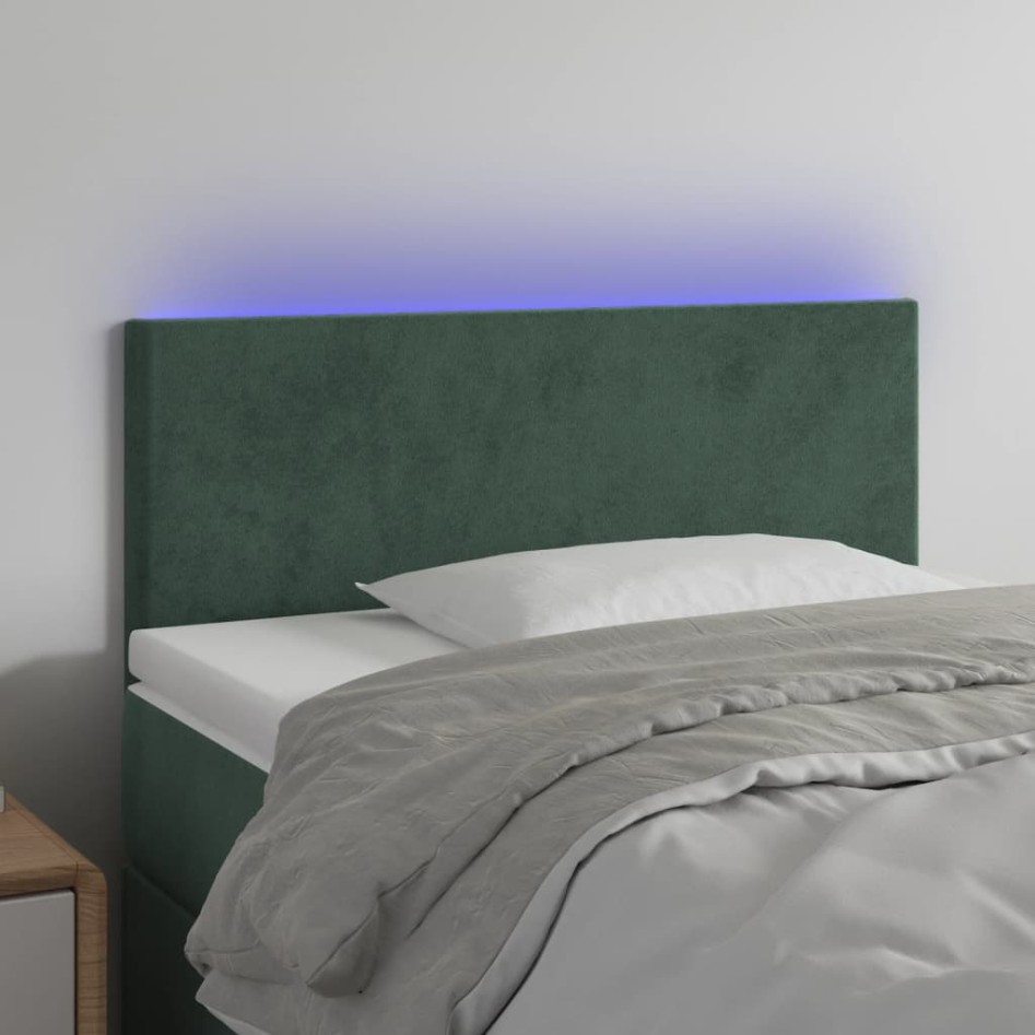 Cabecero con LED de terciopelo verde oscuro 90x5x78/88