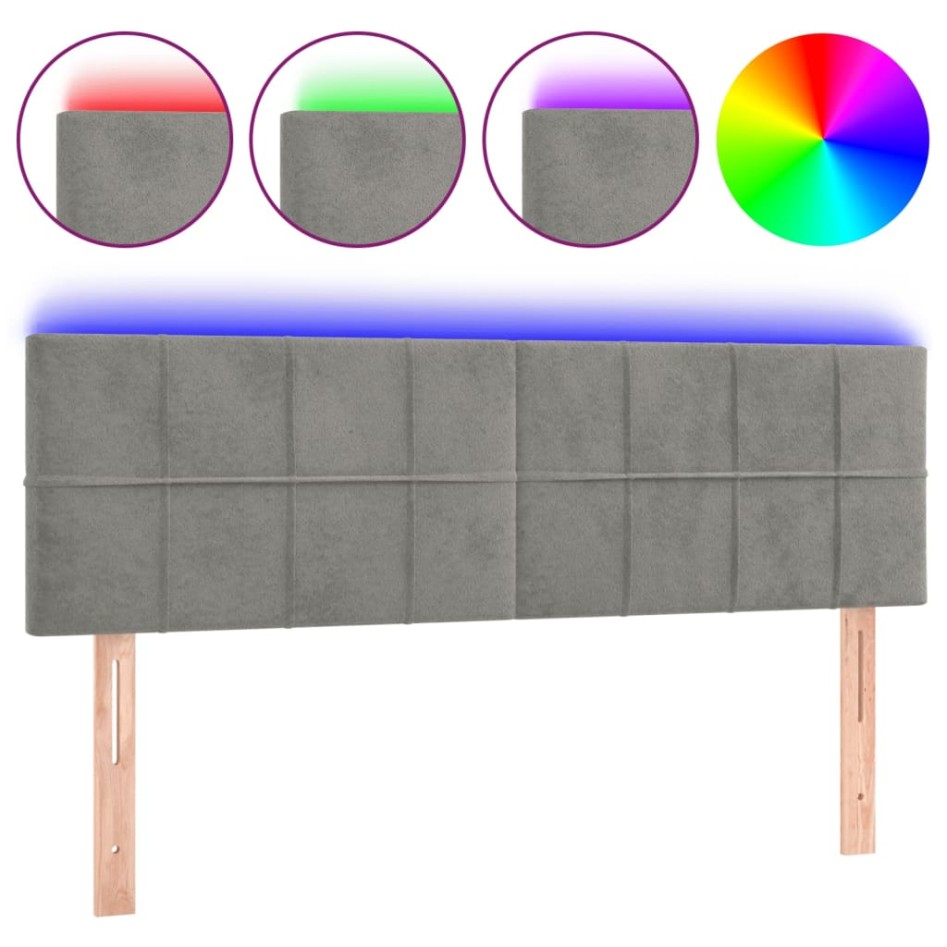 Cabecero con LED de terciopelo gris claro 144x5x78/88