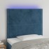 Cabecero con luces LED terciopelo azul oscuro 100x5x118/128