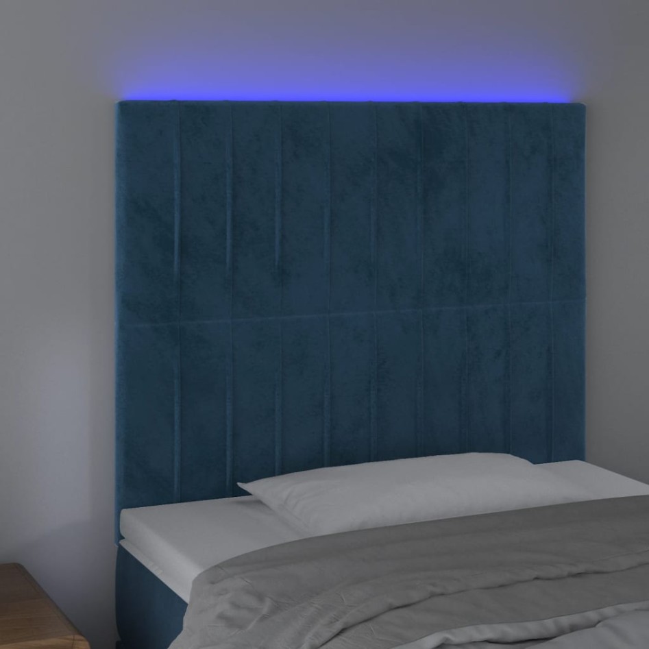 Cabecero con luces LED terciopelo azul oscuro 80x5x118/128