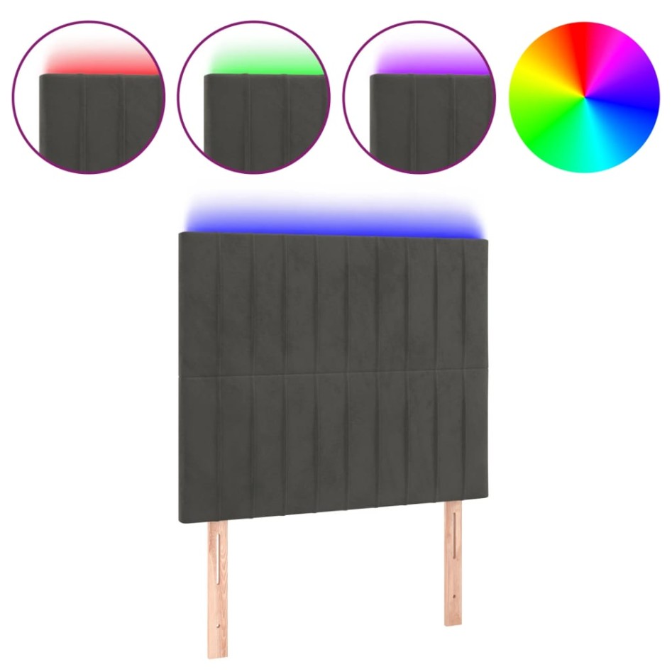 Cabecero con luces LED terciopelo gris oscuro 100x5x118/128