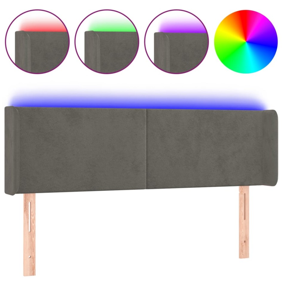 Cabecero con LED de terciopelo gris oscuro 147x16x78/88