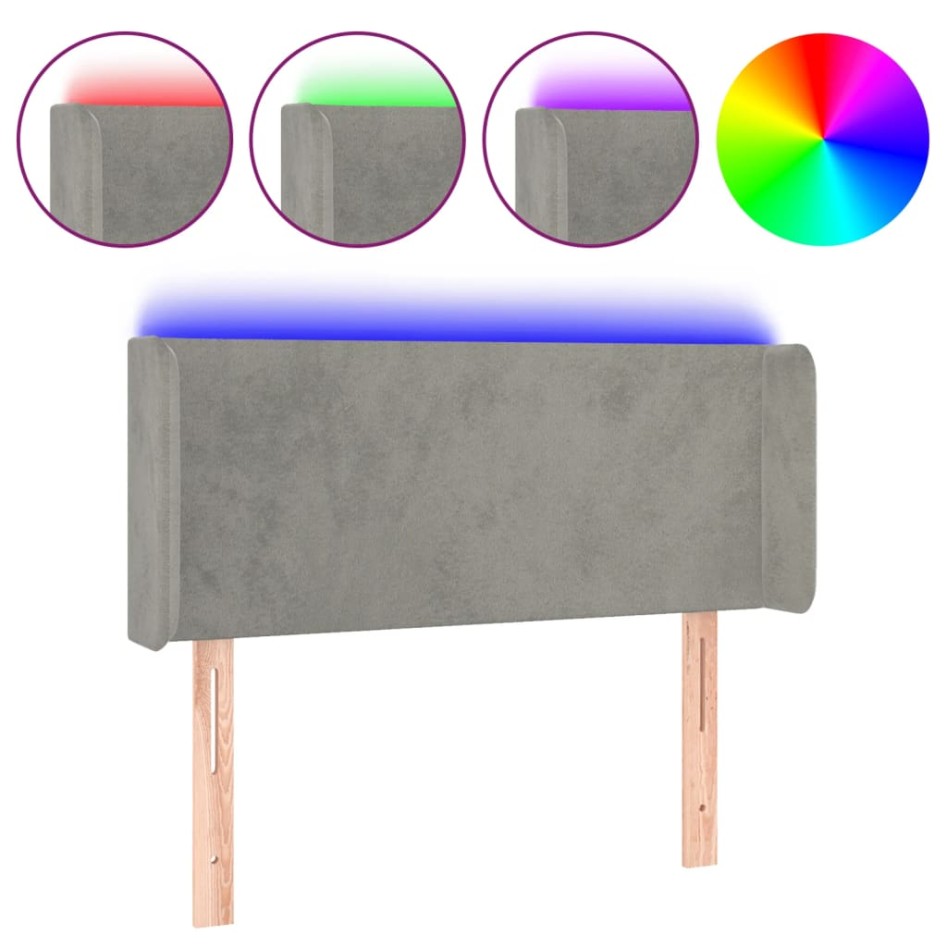 Cabecero con LED de terciopelo gris claro 93x16x78/88