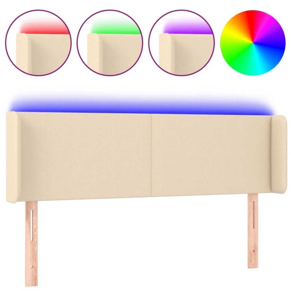 Cabecero con LED de tela crema 147x16x78/88