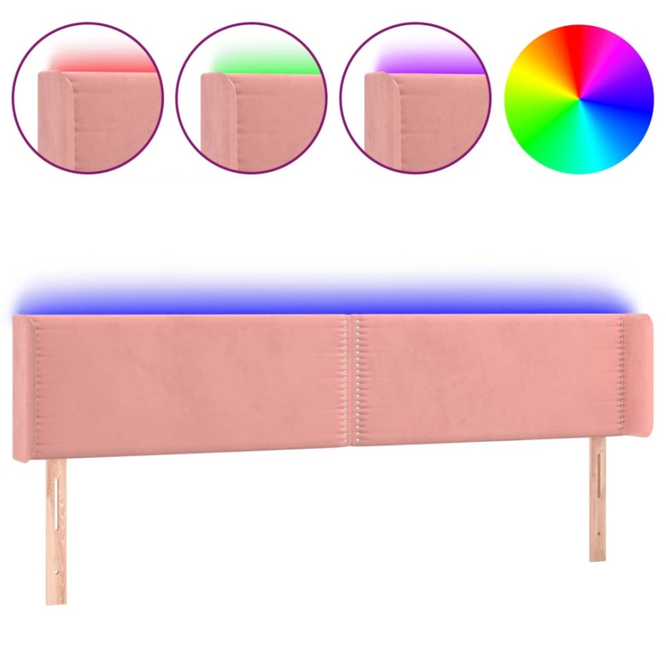 Cabecero con LED de terciopelo rosa 183x16x78/88