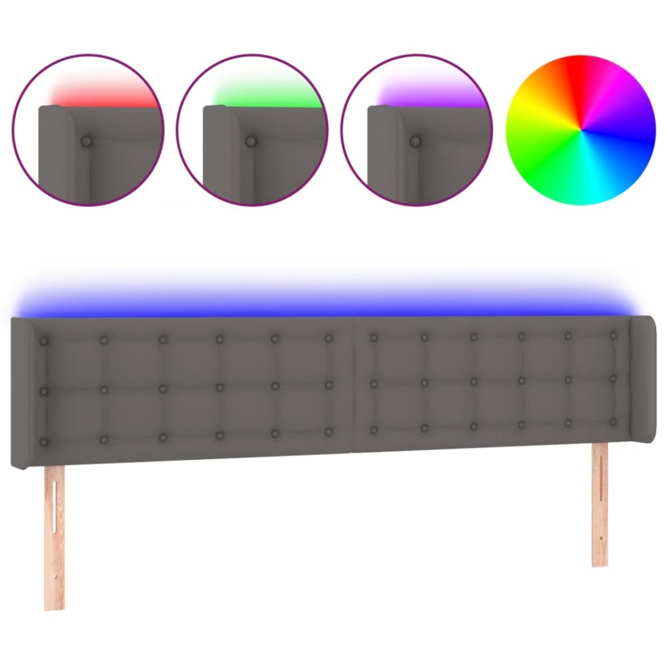 Cabecero con LED cuero sintético gris 203x16x78/88