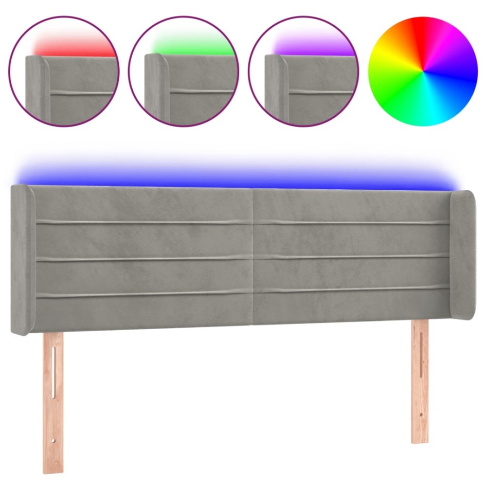 Cabecero con LED de terciopelo gris claro 147x16x78/88