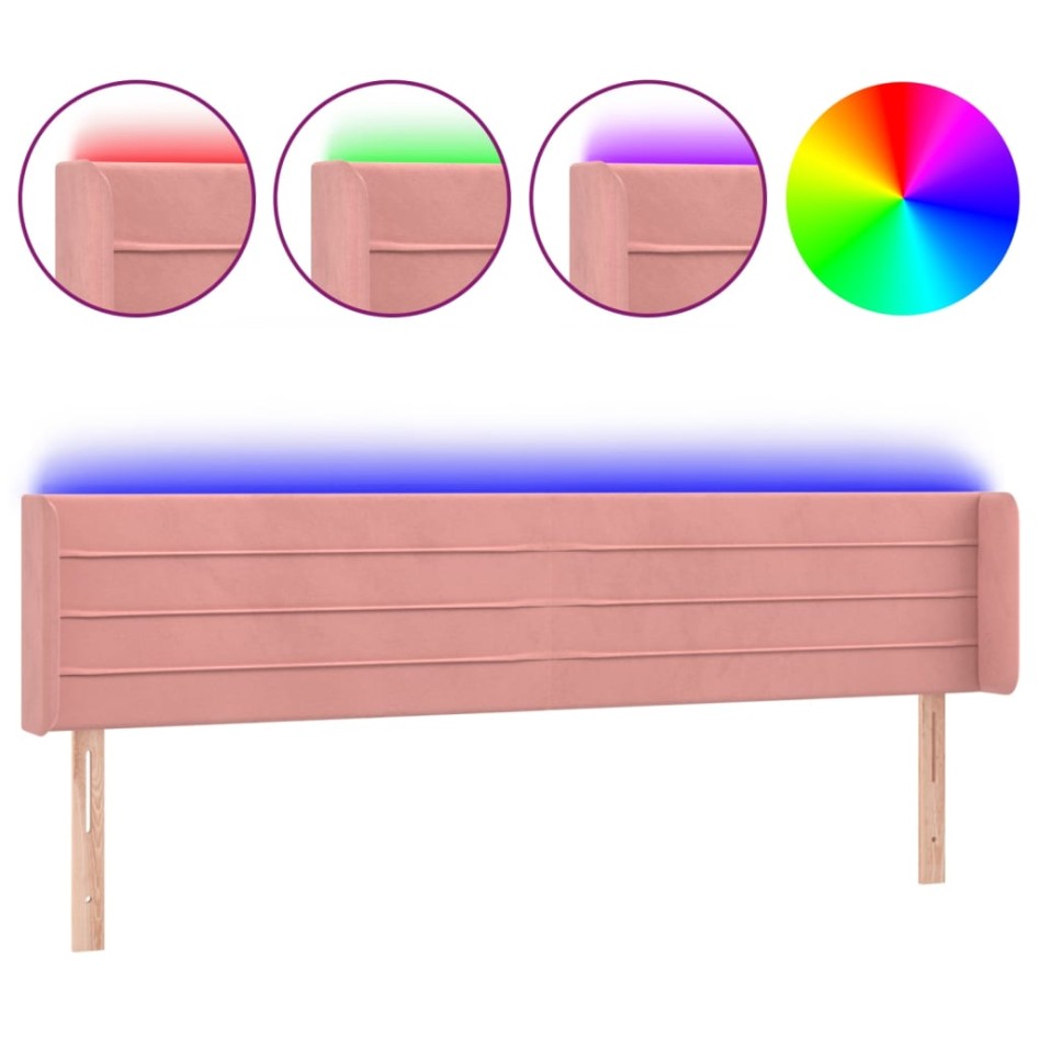Cabecero con LED de terciopelo rosa 203x16x78/88