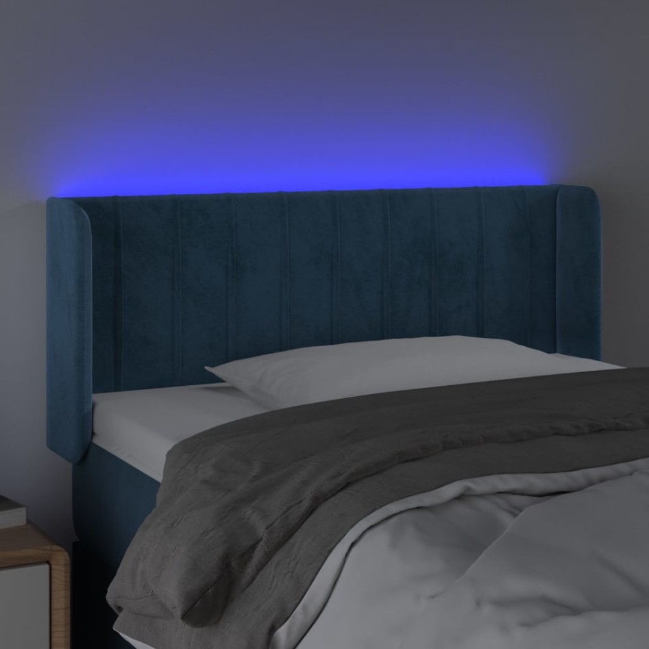 Cabecero con LED de terciopelo azul oscuro 93x16x78/88