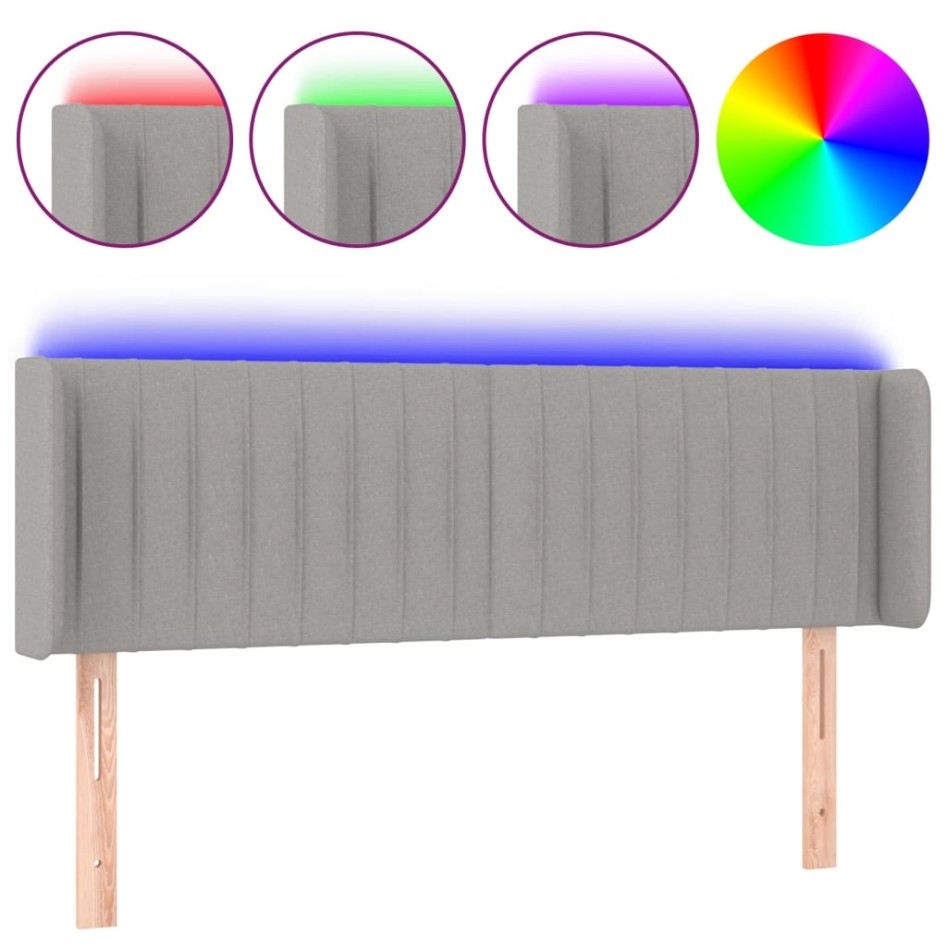 Cabecero con LED de tela gris claro 147x16x78/88