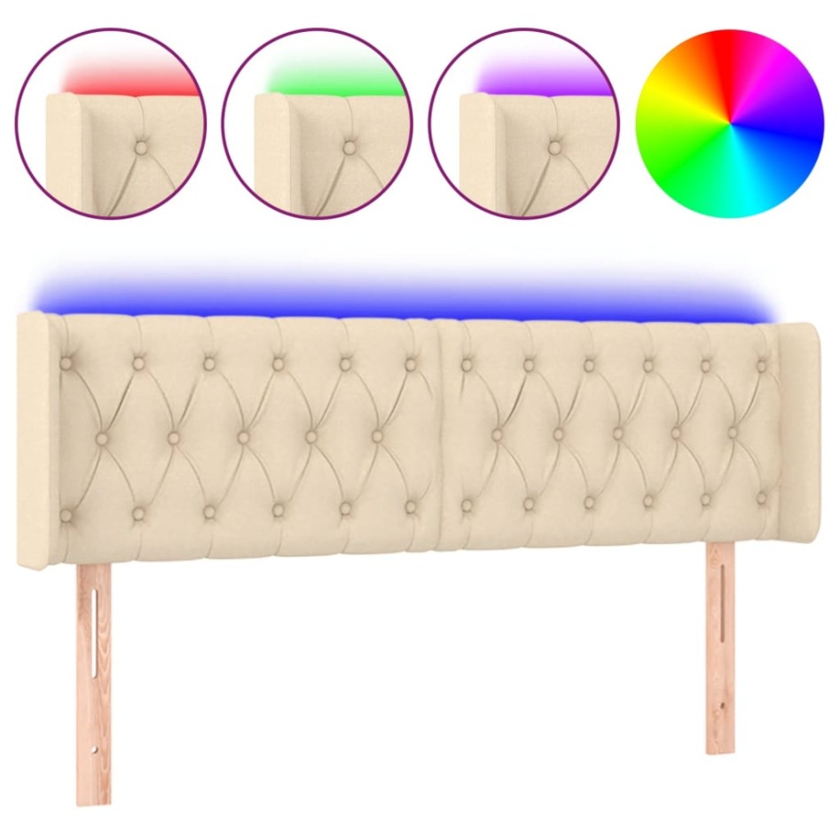 Cabecero con LED de tela crema 147x16x78/88