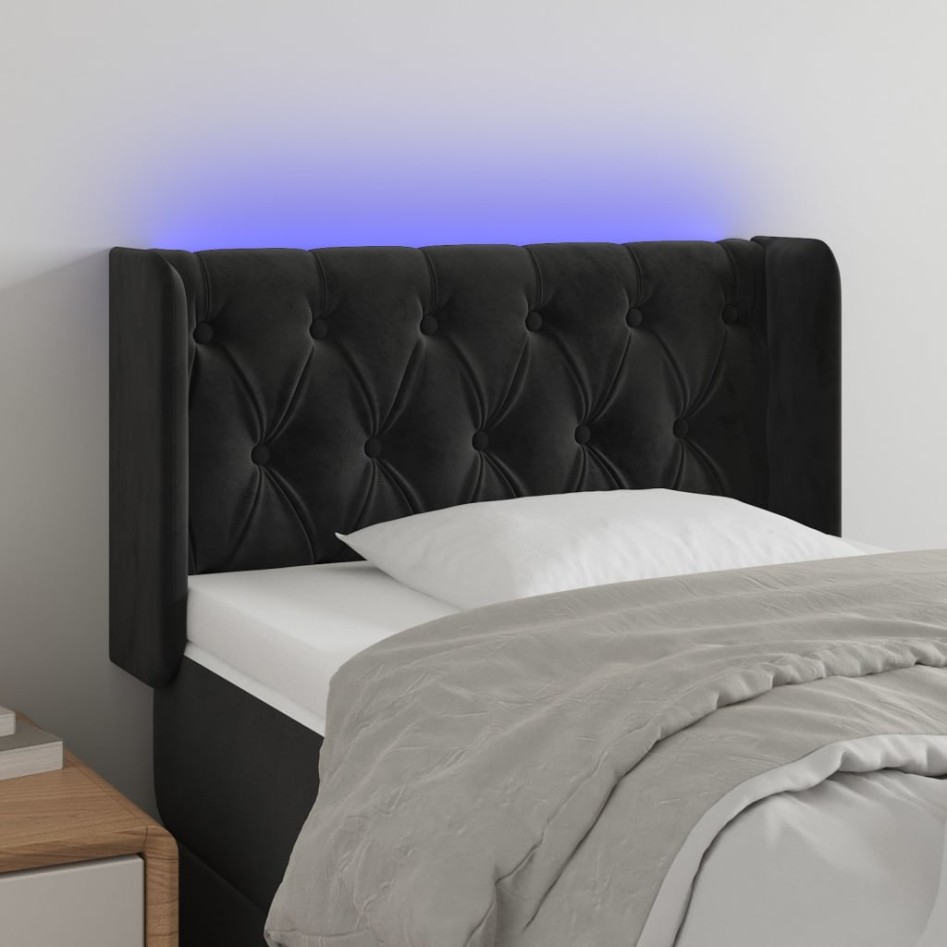 Cabecero con LED de terciopelo negro 83x16x78/88