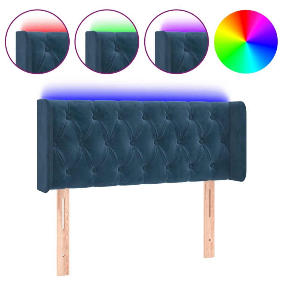 Cabecero con LED de terciopelo azul oscuro 93x16x78/88